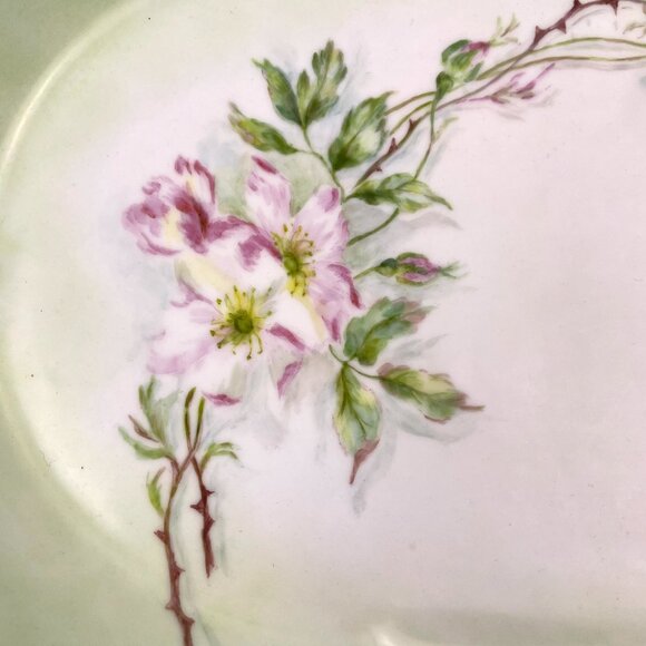 Vintage Limoges France Hand Painted Green Oval Serving Platter 16" * 10.5 " - Picture 2 of 7